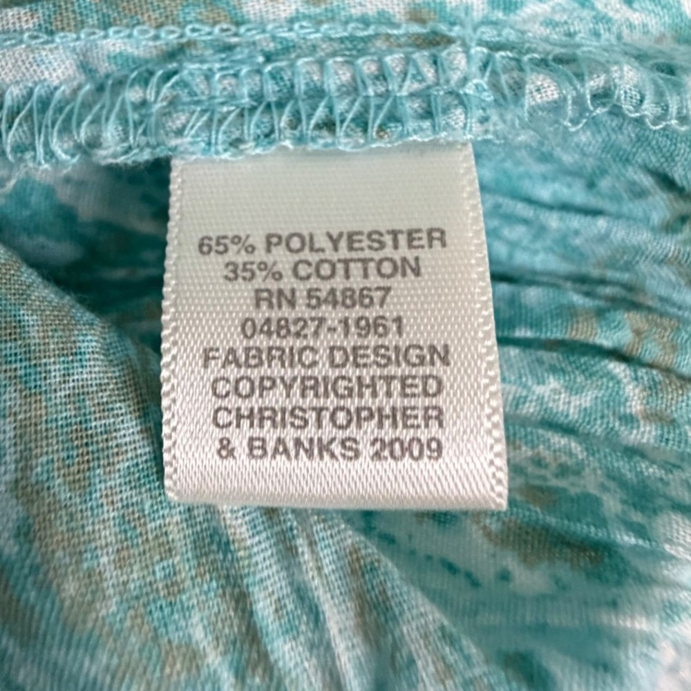 Christopher & Banks Womens Teal Green Crinkle Button Down Shirt 3/4 Sleeve Small - Picture 8 of 8